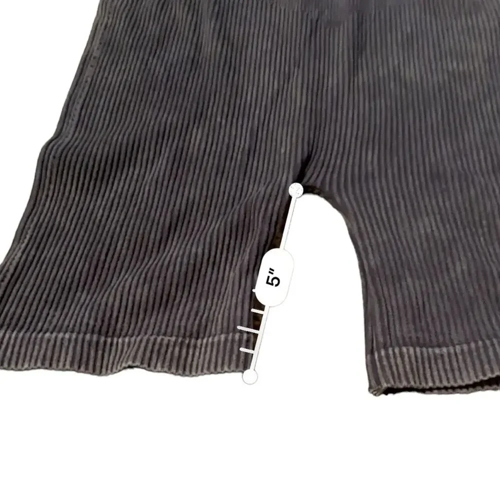 Aura Purple Gray‎ Ribbed High Rise Activewear Biker Shorts Sz S/M NEW
